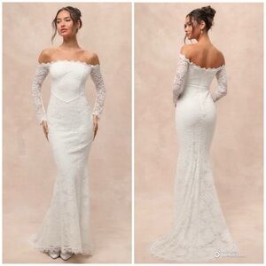 Lulus XL Beloved Promise White Lace Off-The-Shoulder Mermaid Wedding Dress